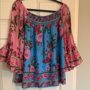 Floral Off-Shoulder Top - Pink and Blue